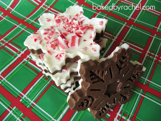 Snowflake Peppermint Bark Recipe from bakedbyrachel.com