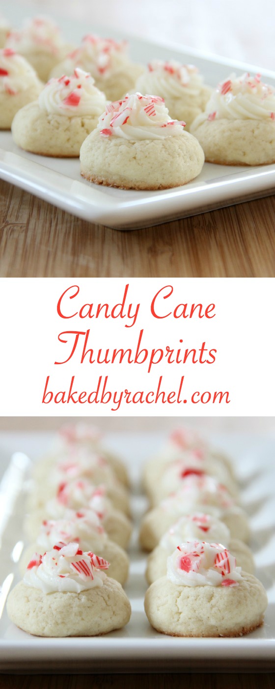 Melt in your mouth buttery candy cane thumbprint cookie recipe from @bakedbyrachel