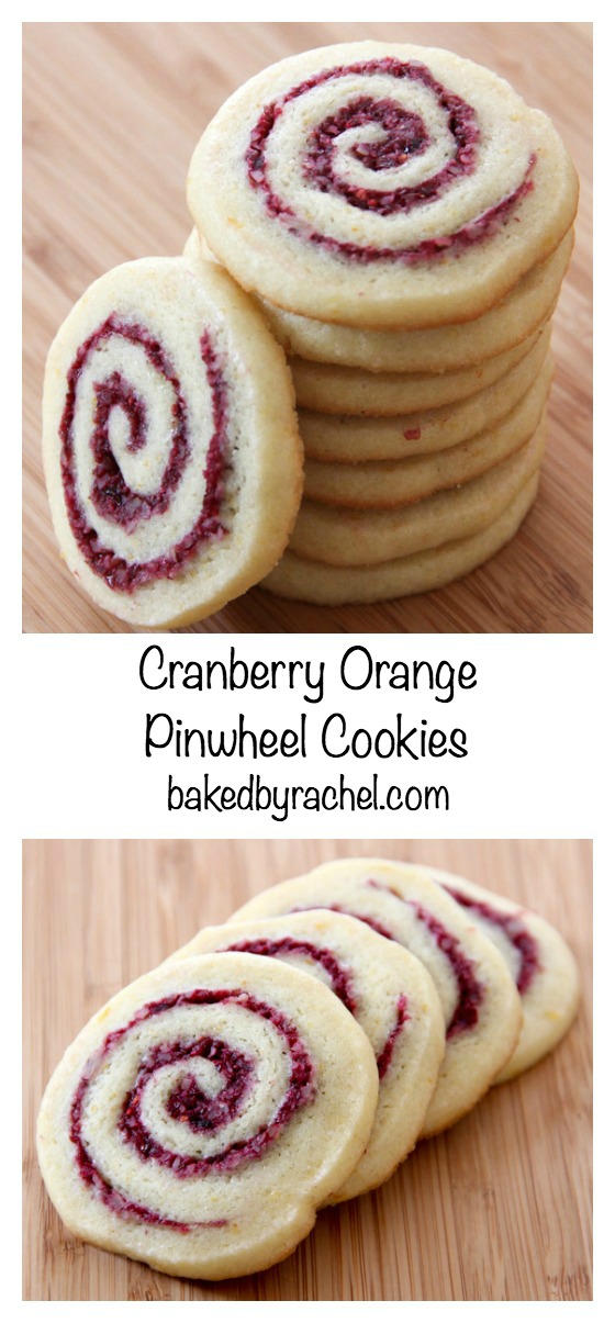 Light and flavorful cranberry-orange pinwheel cookie recipe from @bakedbyrachel