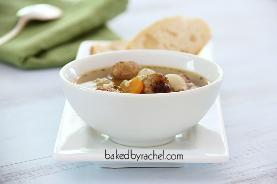 Slow Cooker Mini Meatball Minestrone Soup Recipe from bakedbyrachel.com