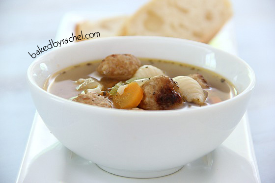 Slow Cooker Mini Meatball Minestrone Soup Recipe from bakedbyrachel.com