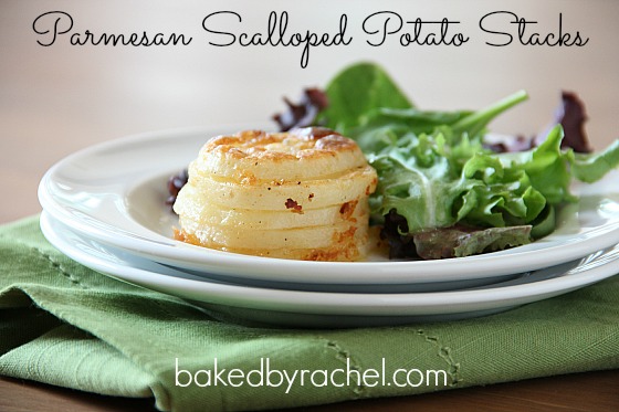 Parmesan Scalloped Potato Stacks Recipe from bakedbyrachel.com