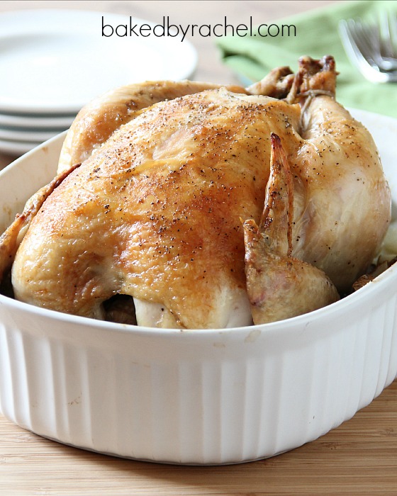 Easy roast chicken. A perfect one dish dinner! Recipe at bakedbyrachel.com