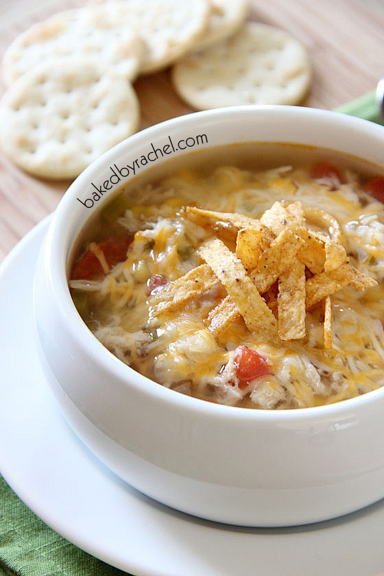 The best slow cooker chicken tortilla soup! Recipe by @bakedbyrachel