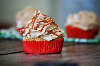 Caramel Apple Spice Cupcakes with Cinnamon Cream Cheese Frosting by Bakeaholic Mama - bakedbyrachel.com