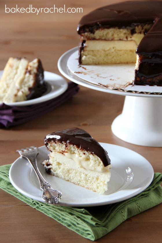 Boston Cream Pie Cheesecake Cake Recipe from bakedbyrachel.com