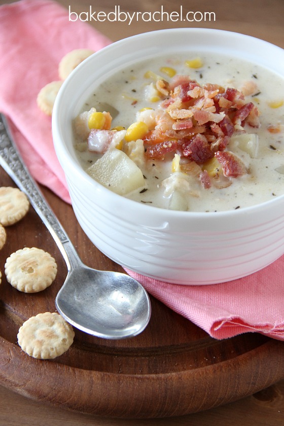 Slow Cooker Corn and Bacon Chowder with Shrimp Recipe from bakedbyrachel.com