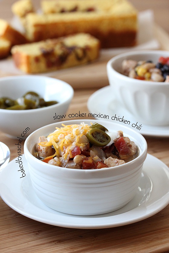 Slow Cooker Mexican Chicken Chili Recipe from bakedbyrachel.com