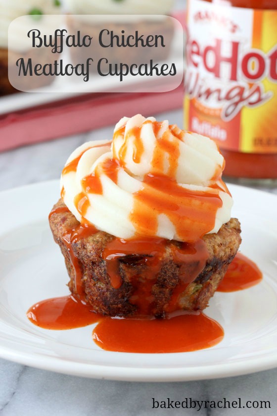 Buffalo Chicken Meatloaf Cupcakes with Mashed Potato Frosting Recipe - bakedbyrachel.com