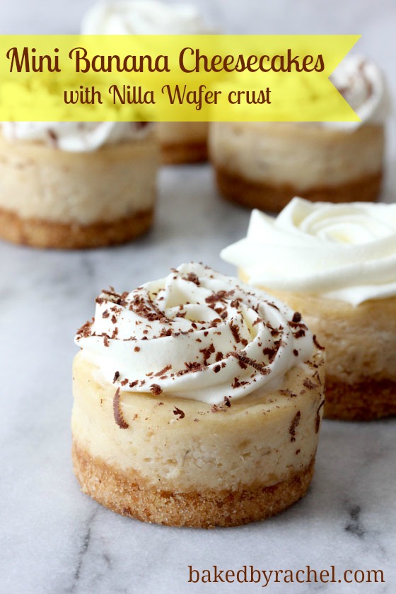 Mini Banana Cheesecakes with Nilla Wafer Crust Recipe from bakedbyrachel.com