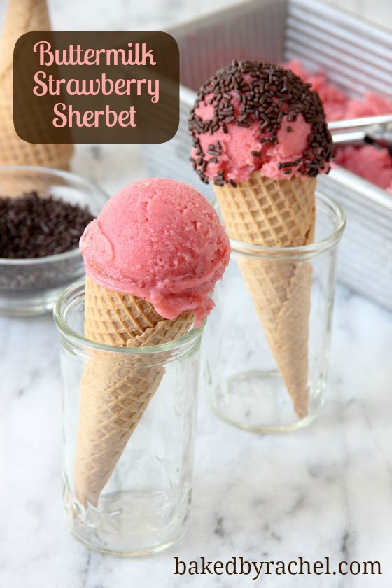 Buttermilk Strawberry Sherbet Recipe - bakedbyrachel.com
