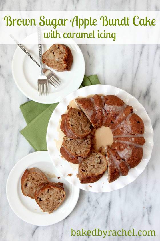 Brown Sugar Apple Cinnamon Bundt Cake with Caramel Icing Recipe from bakedbyrachel.com