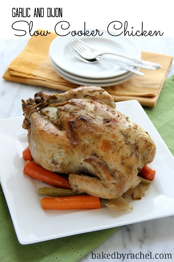 Garlic and Dijon Slow Cooker Chicken Recipe from bakedbyrachel.com