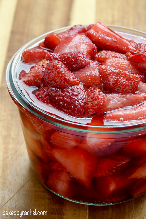 Easy homemade roasted strawberries recipe from @bakedbyrachel A perfect dessert topping!