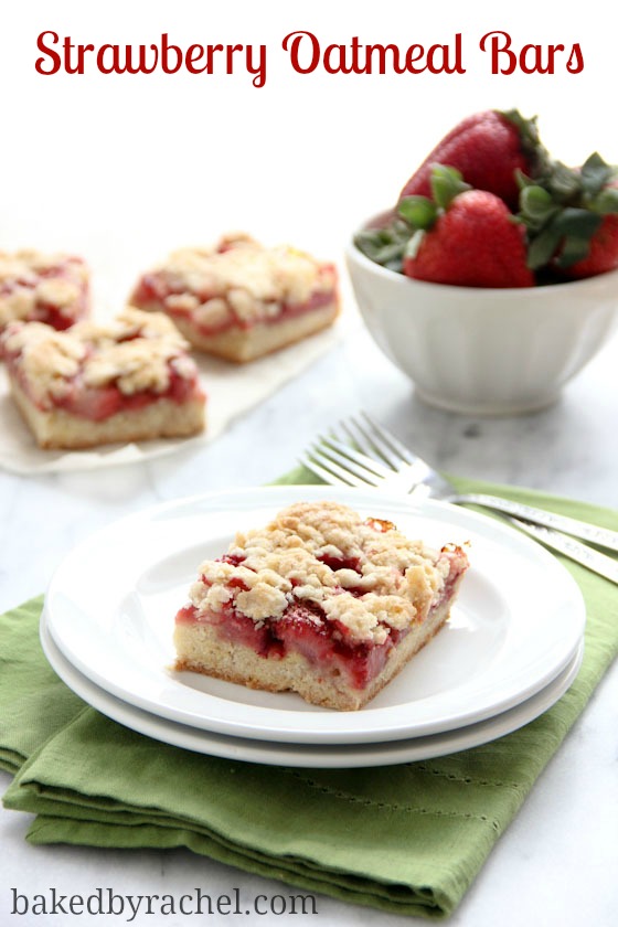 Strawberry Oatmeal Crumb Bars Recipe from bakedbyrachel.com