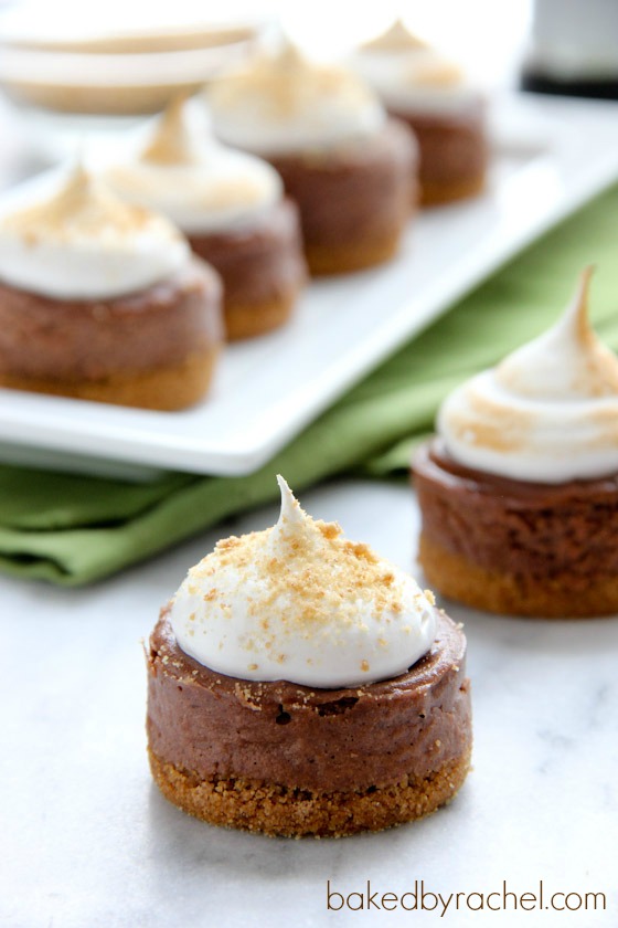 Mini Toasted S'more Cheesecakes Recipe from bakedbyrachel.com