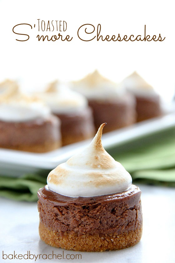 Mini Toasted S'more Cheesecakes Recipe from bakedbyrachel.com