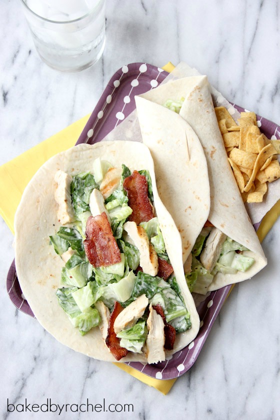 Chicken Caesar Salad Wraps with Bacon Recipe from bakedbyrachel.com