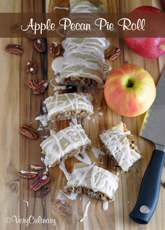Apple Pecan Pie Roll Recipe by Very Culinary on bakedbyrachel.com