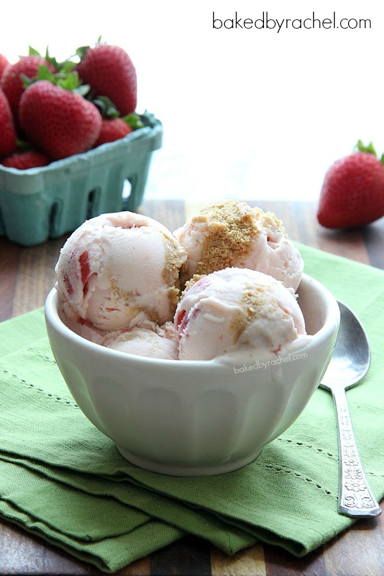 Roasted Strawberry Cheesecake Ice Cream Recipe from bakedbyrachel.com