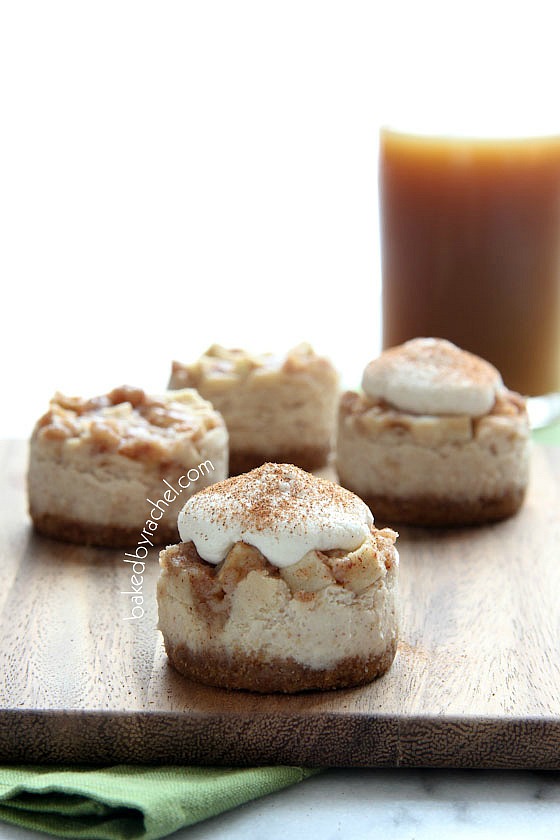 Mini Apple Pie Cheesecakes with Brown Sugar Whipped Cream Recipe from bakedbyrachel.com