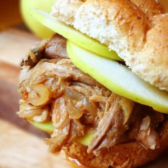 Slow Cooker Pulled Pork with Apples and Onions Recipe by The Lemon Bowl on bakedbyrachel.com