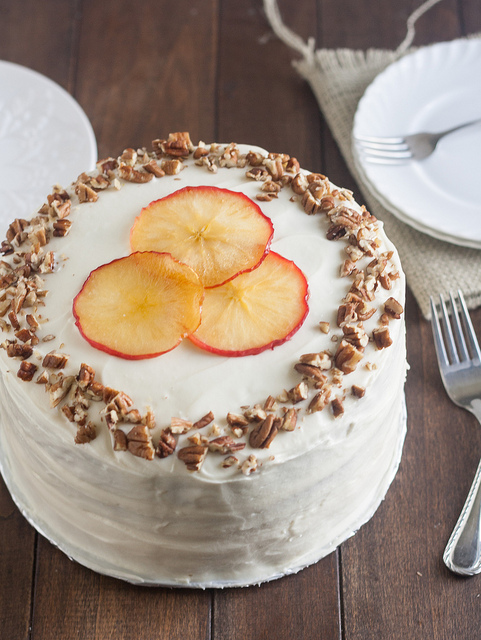 Apple-Spice Layer Cake with Goat Cheese Frosting by Tracey's Culinary Adventures on bakedbyrachel.com