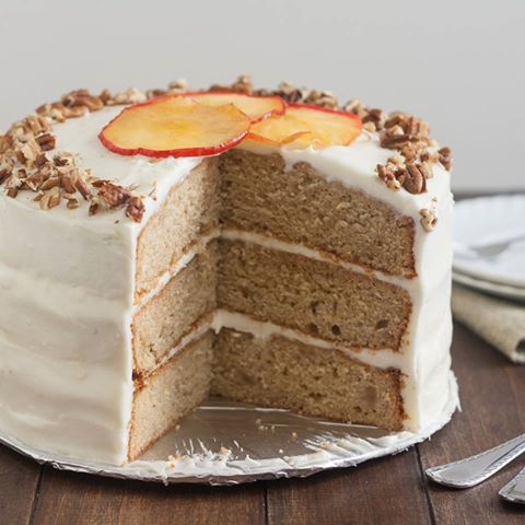 Apple-Spice Layer Cake with Goat Cheese Frosting by Tracey's Culinary Adventures on bakedbyrachel.com