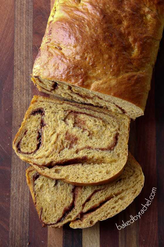 Pumpkin Cinnamon Swirl Bread Recipe from bakedbyrachel.com