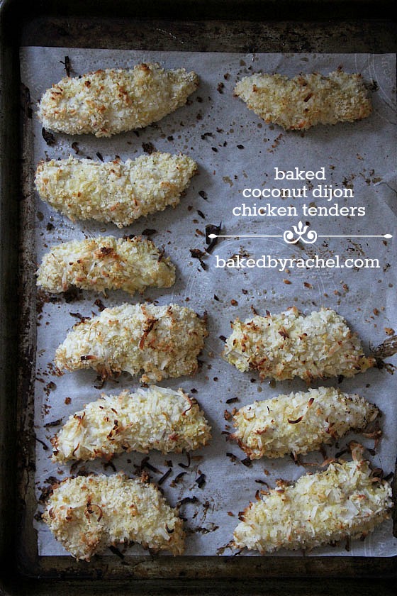 Baked Coconut Dijon Chicken Tender Recipe from bakedbyrachel.com