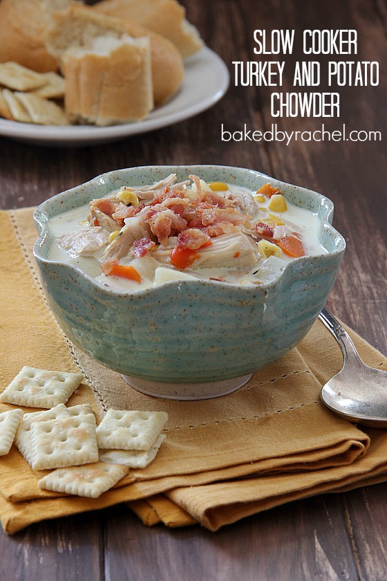 Slow Cooker Turkey and Potato Chowder Recipe from bakedbyrachel.com A hearty chowder to use up leftover Thanksgiving turkey.