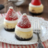 Mini Santa Hat Cheesecake Recipe from bakedbyrachel.com An adorable addition to your holiday party!