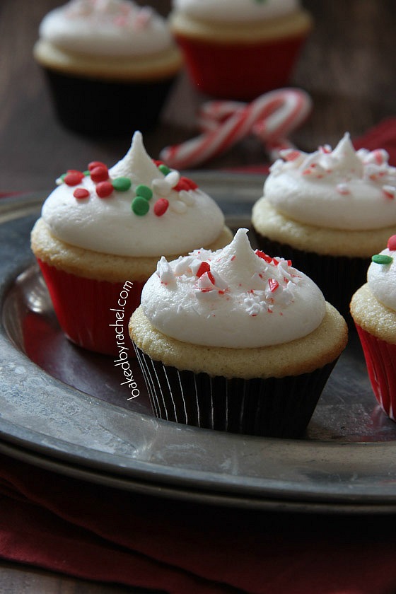 Mini Vanilla Cupcakes with Peppermint Buttercream Recipe from bakedbyrachel.com