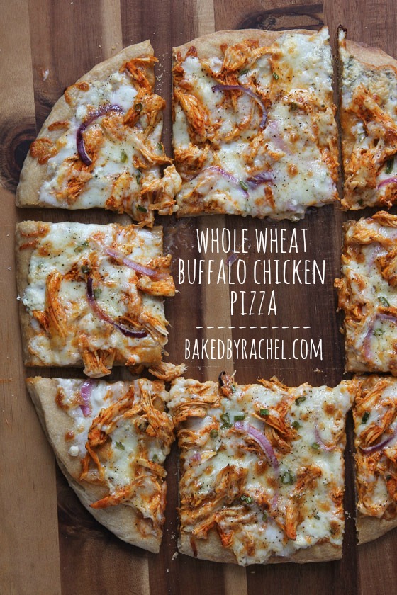 Whole Wheat Buffalo Chicken Pizza Recipe from bakedbyrachel.com