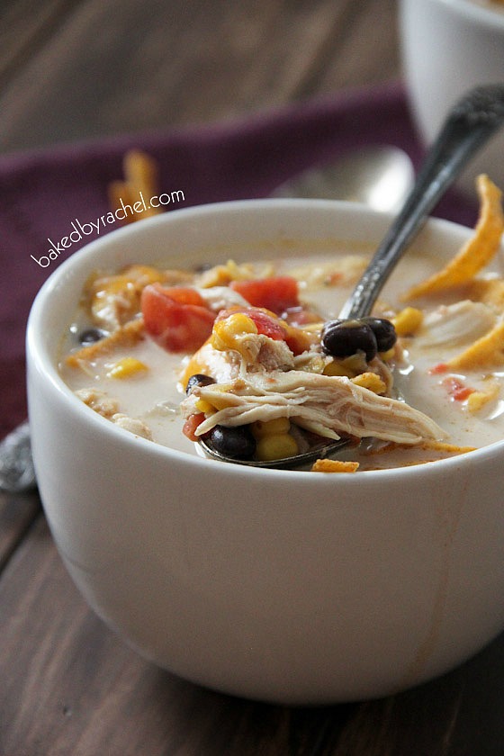 Slow Cooker Chicken Enchilada Soup Recipe from bakedbyrachel.com