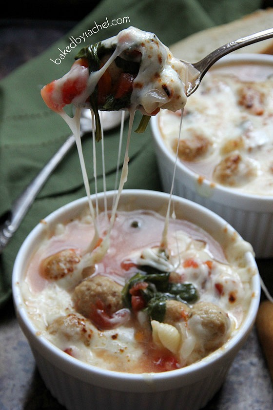 Slow Cooker Chicken Parm Meatball Soup Recipe from bakedbyrachel.com