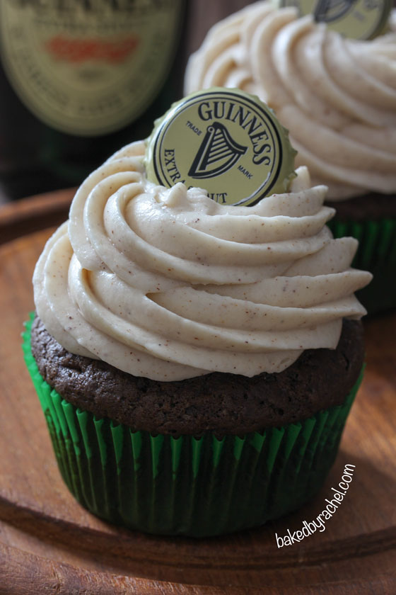 Guinness Chocolate Cupcakes with Cinnamon Cream Cheese Frosting Recipe from bakedbyrachel.com