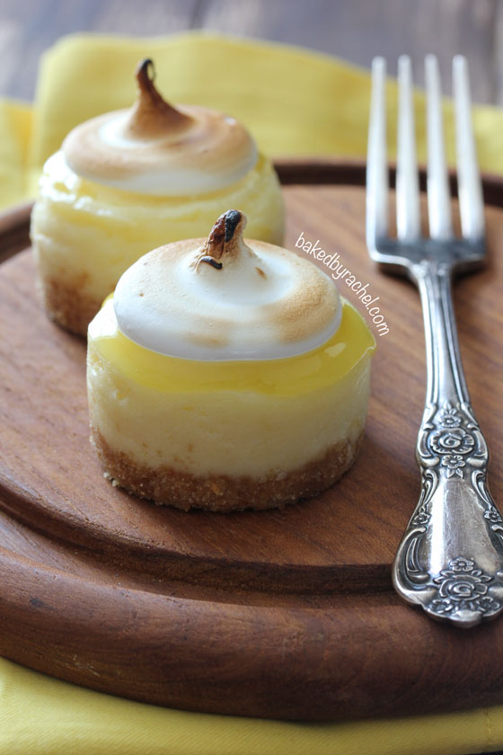 Mini Lemon Meringue Cheesecakes Recipe from bakedbyrachel.com