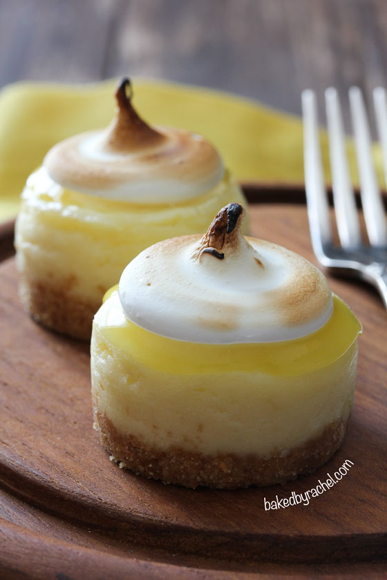Mini Lemon Meringue Cheesecakes Recipe from bakedbyrachel.com