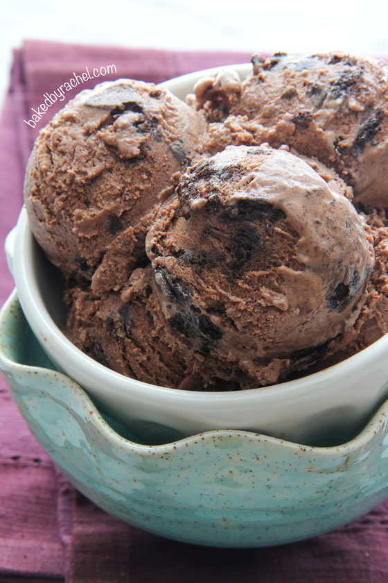 Rich Double Chocolate Ice Cream with Cookie Pieces Recipe from bakedbyrachel.com