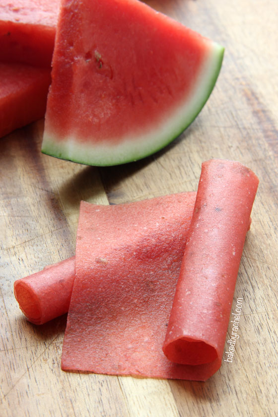 Easy homemade watermelon fruit leather recipe from @bakedbyrachel. Only two ingredients! 