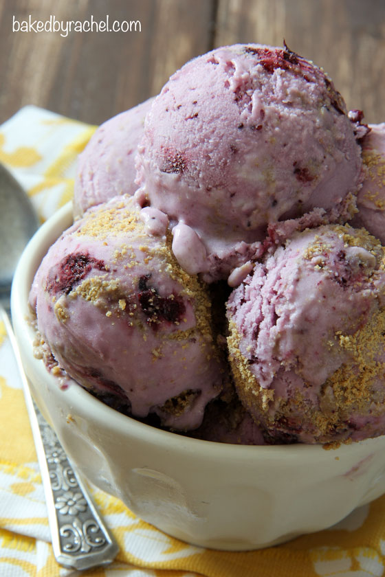 Creamy homemade blueberry-vanilla cheesecake ice cream recipe from @bakedbyrachel  Add this to your Summer plans!