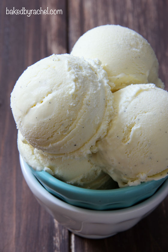 Creamy homemade French vanilla bean ice cream recipe from @bakedbyrachel