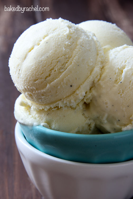 Creamy homemade French vanilla bean ice cream recipe from @bakedbyrachel