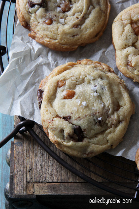 Salted Caramel and Chocolate Chunk Cookies Recipe from @bakedbyrachel