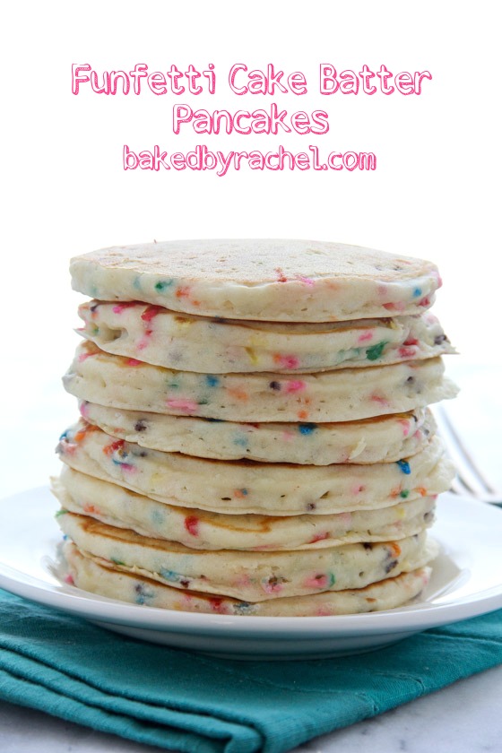 Fluffy homemade funfetti cake batter pancakes! Recipe from @bakedbyrachel 