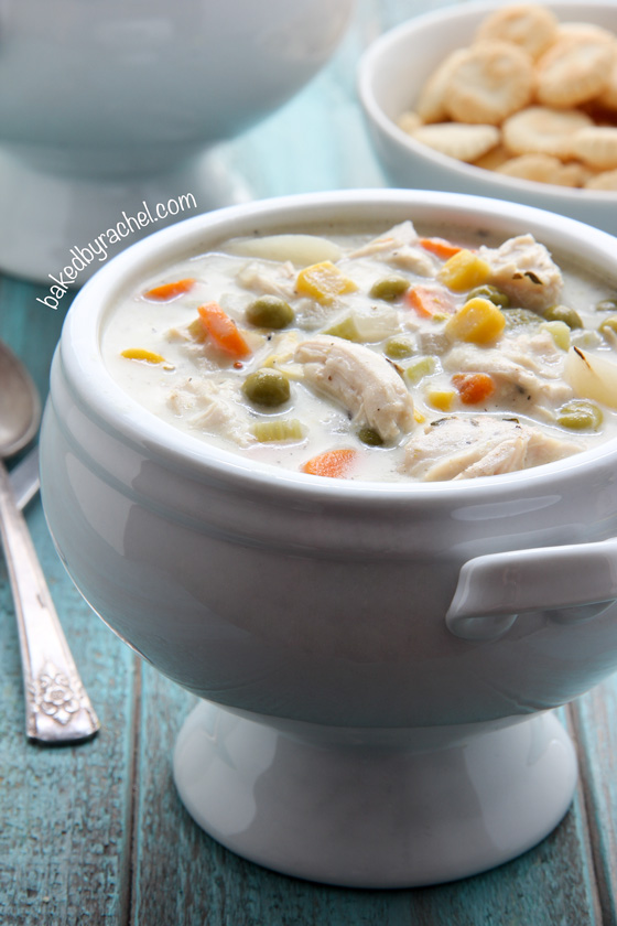 Slow cooker chicken pie soup recipe from @bakedbyrachel A hearty soup, perfect for chilly nights!