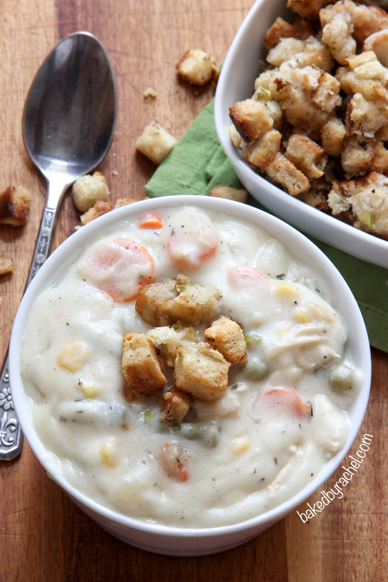 Slow cooker leftover Thanksgiving turkey and mashed potato chowder recipe from @bakedbyrachel