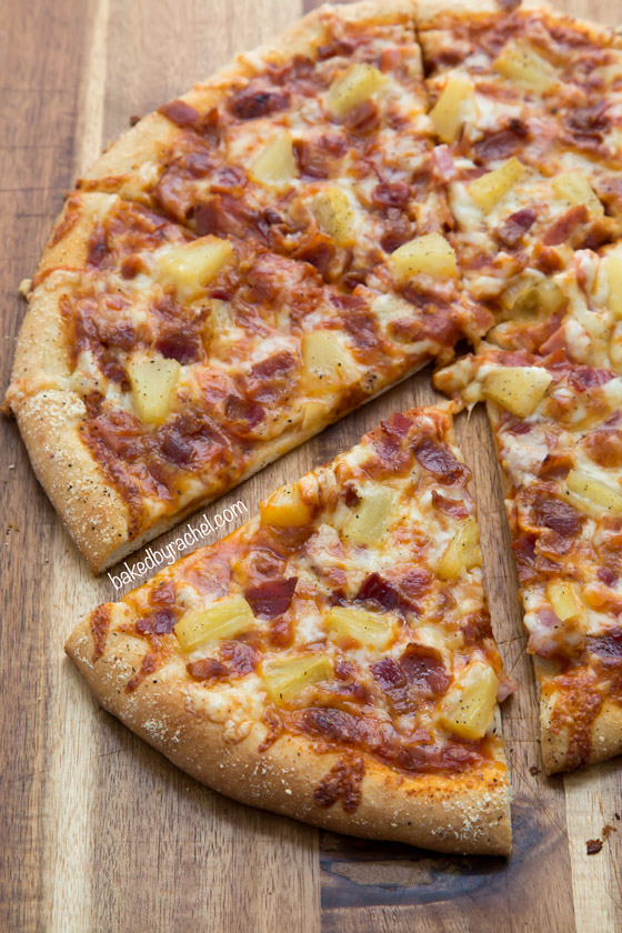 Three Cheese Hawaiian Pizza with 5 Minute Dough Recipe from @bakedbyrachel