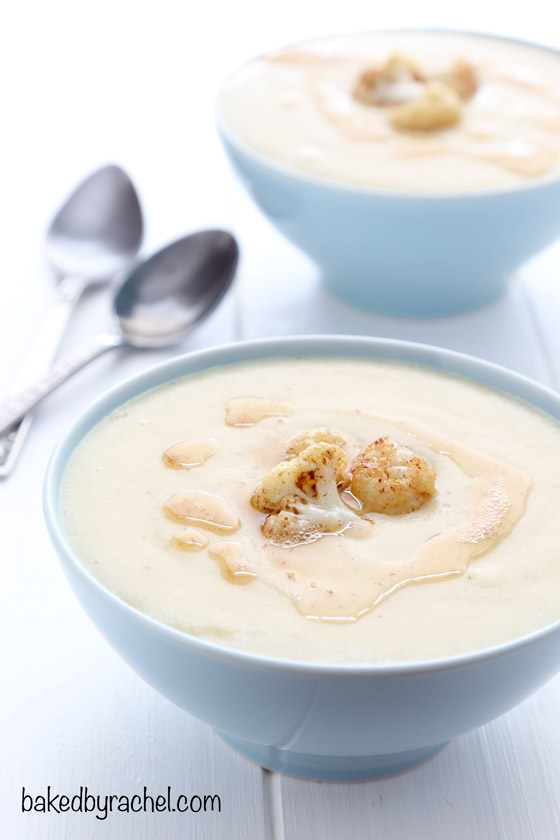 Easy slow cooker cauliflower and potato soup recipe from @bakedbyrachel